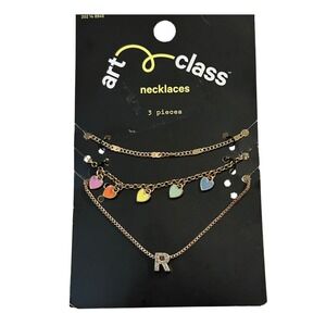Art‎ Class Necklaces 3 Piece Set Layered Rose Gold Tone Hearts Initial R Charm